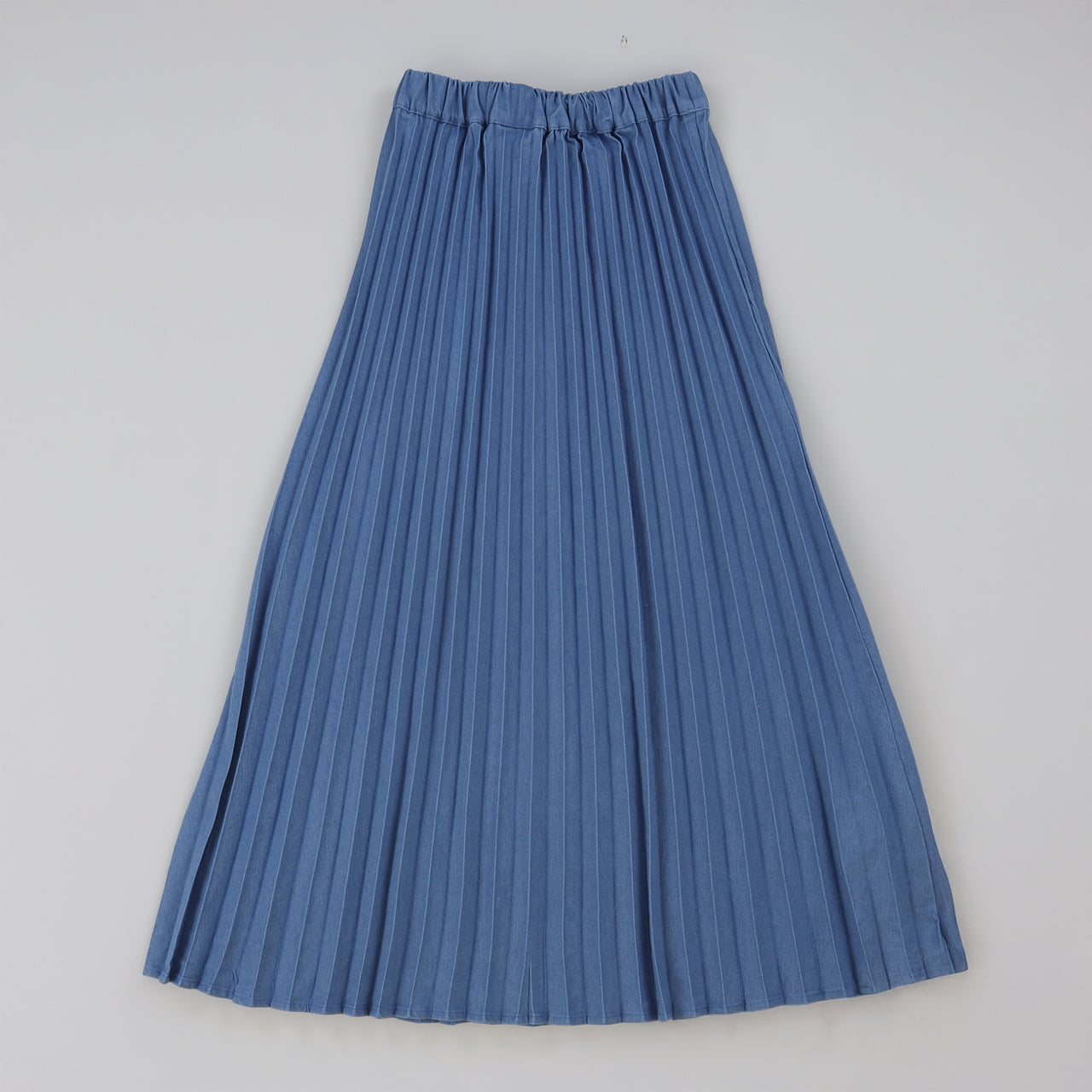 Melange Pleated Jeans Midi Skirt
