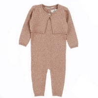 Melange Knit Overall Cardigan Set