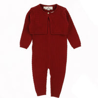 Melange Knit Overall Cardigan Set