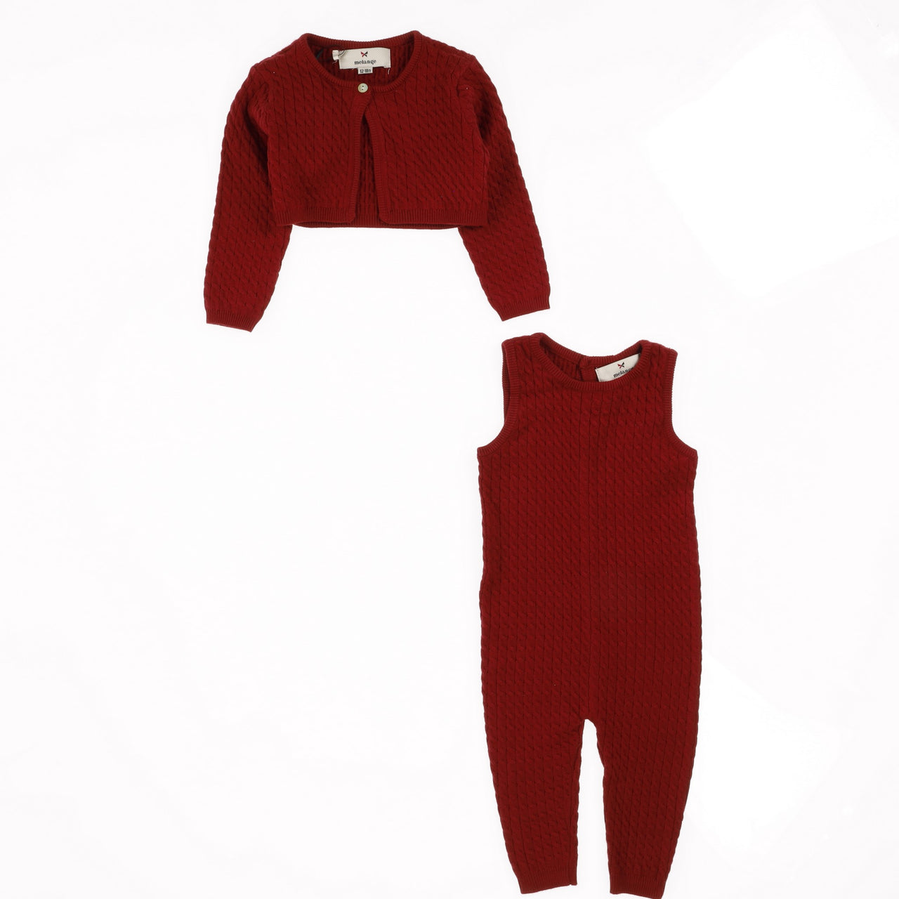 Melange Knit Overall Cardigan Set