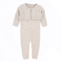 Melange Knit Overall Cardigan Set