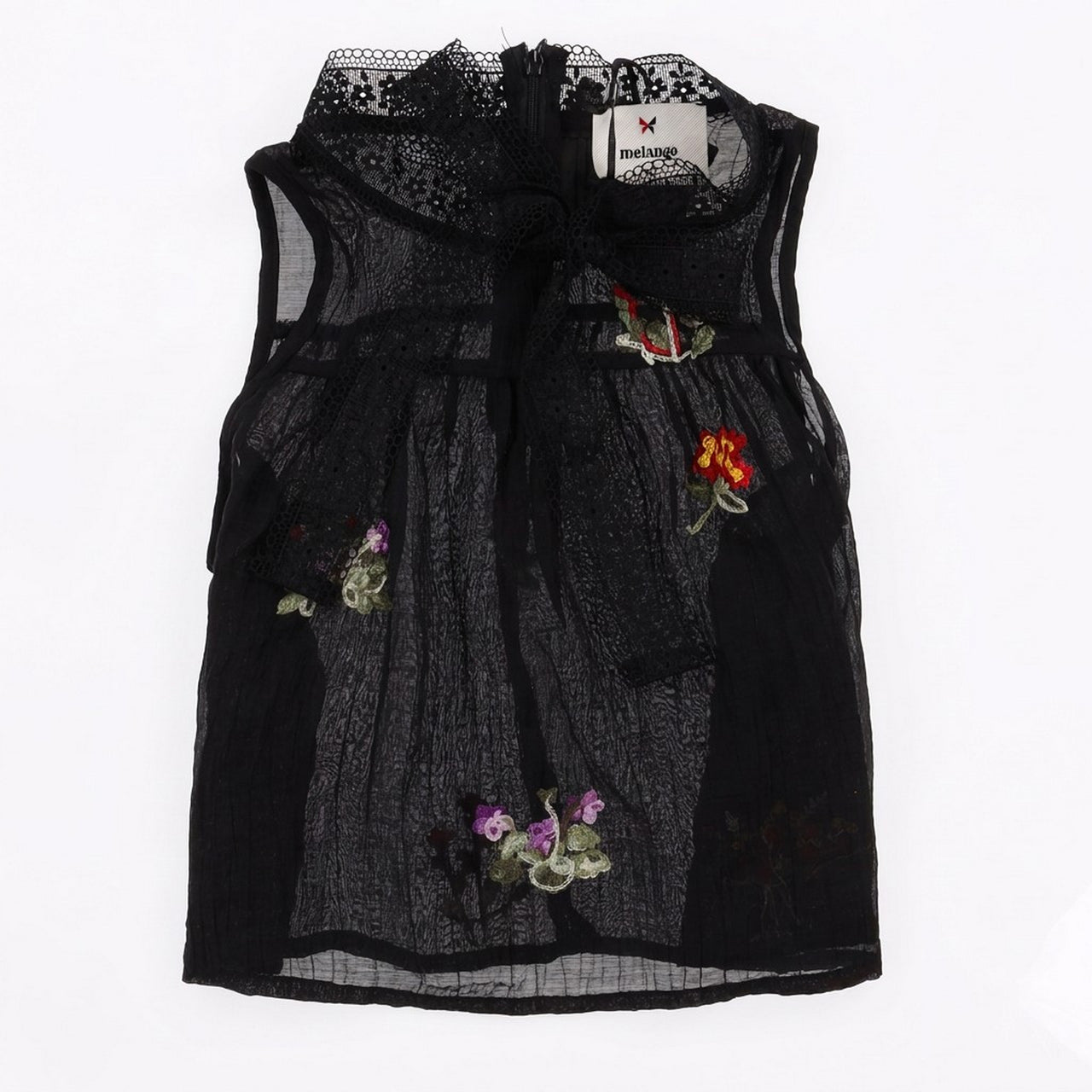 Melange Lace Bow Sleeveless Top