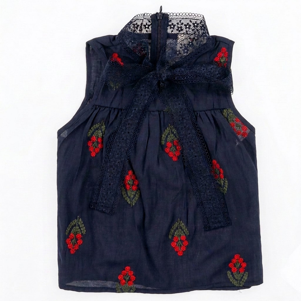 Melange Lace Bow Sleeveless Top
