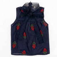 Melange Lace Bow Sleeveless Top