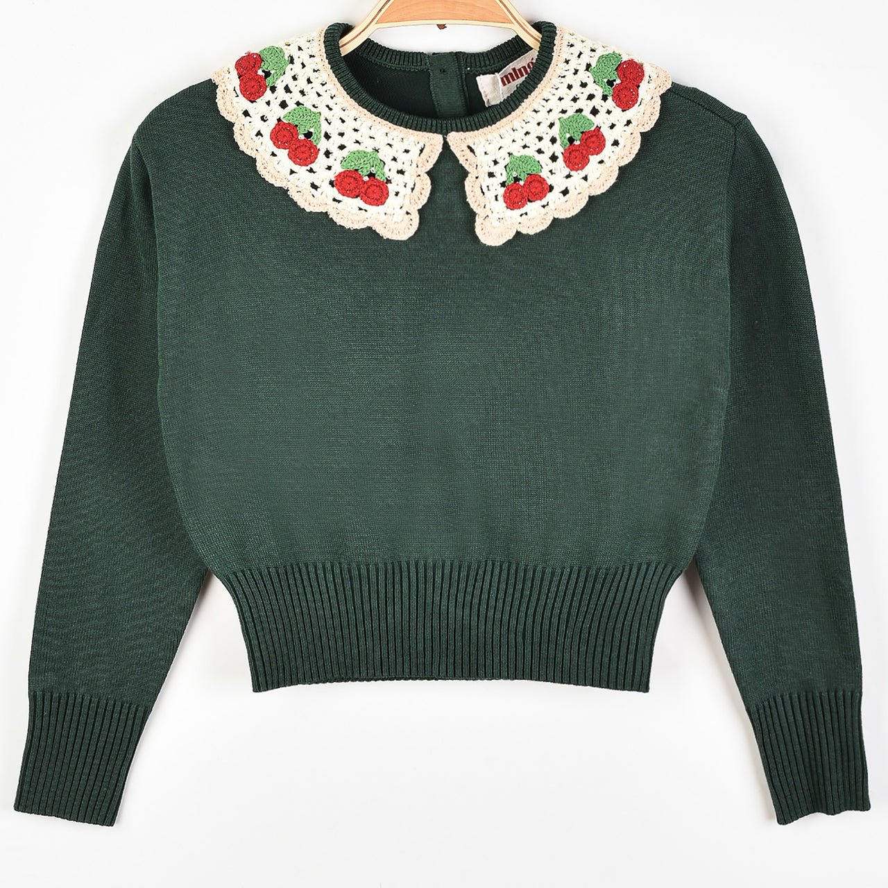 Melange Knit Cherry Collar Top