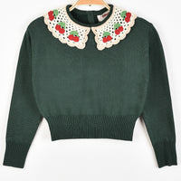Melange Knit Cherry Collar Top
