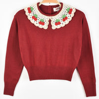 Melange Knit Cherry Collar Top