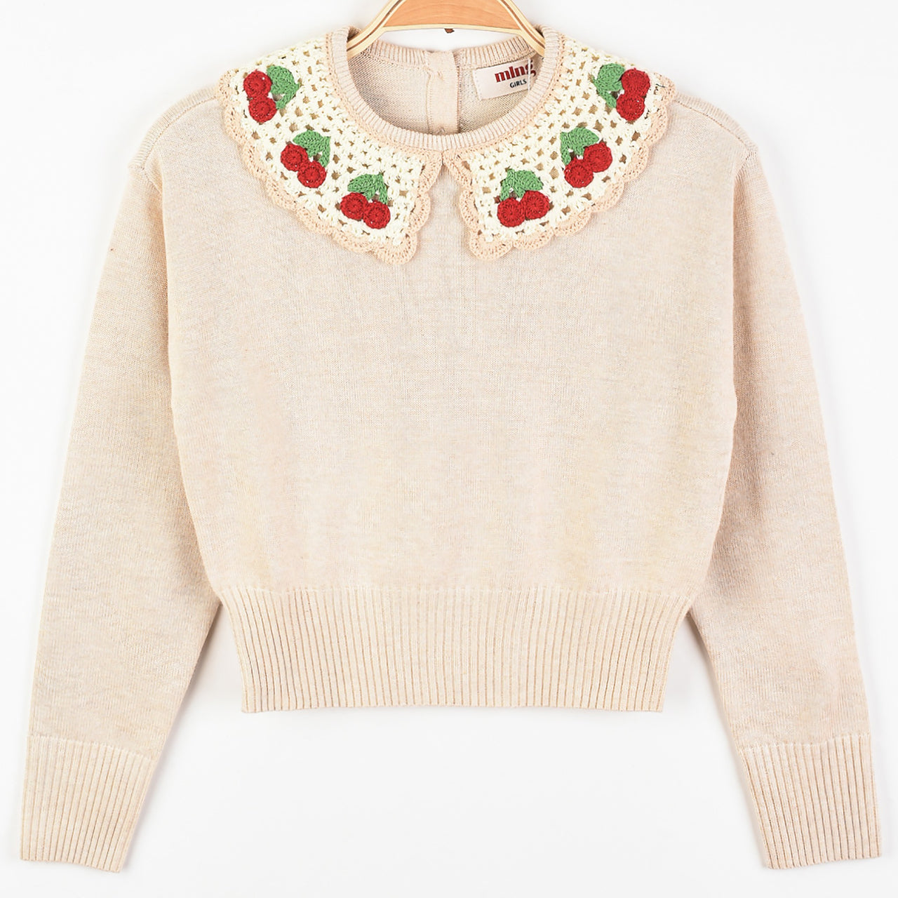 Melange Knit Cherry Collar Top