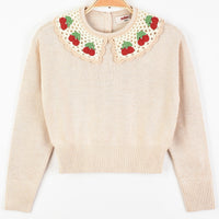 Melange Knit Cherry Collar Top