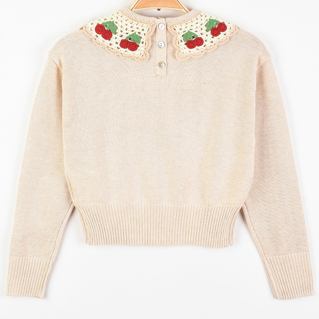 Melange Knit Cherry Collar Top