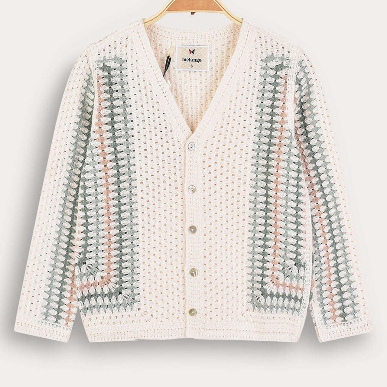 Melange Retro Crochet Boys Cardigan