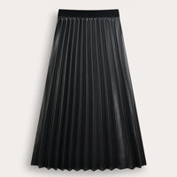 Melange Pleather Pleated Midi Skirt
