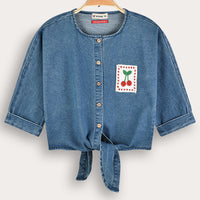 Melange Cherry Denim Top