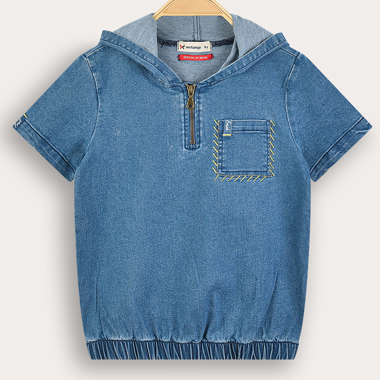 Melange Denim Stitch Top
