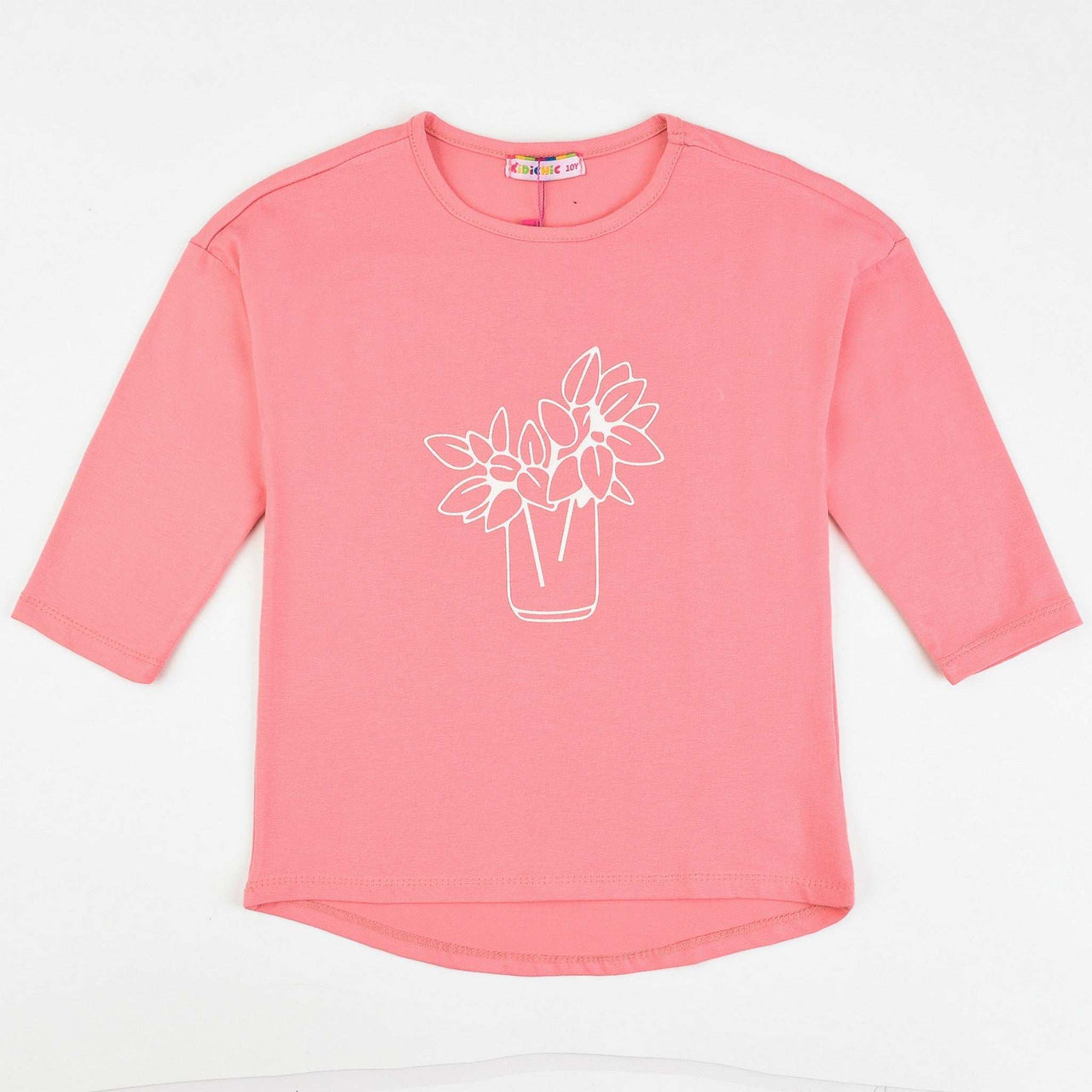 Girls 3/4 Sleeve Flower Print T-Shirt - Kidichic