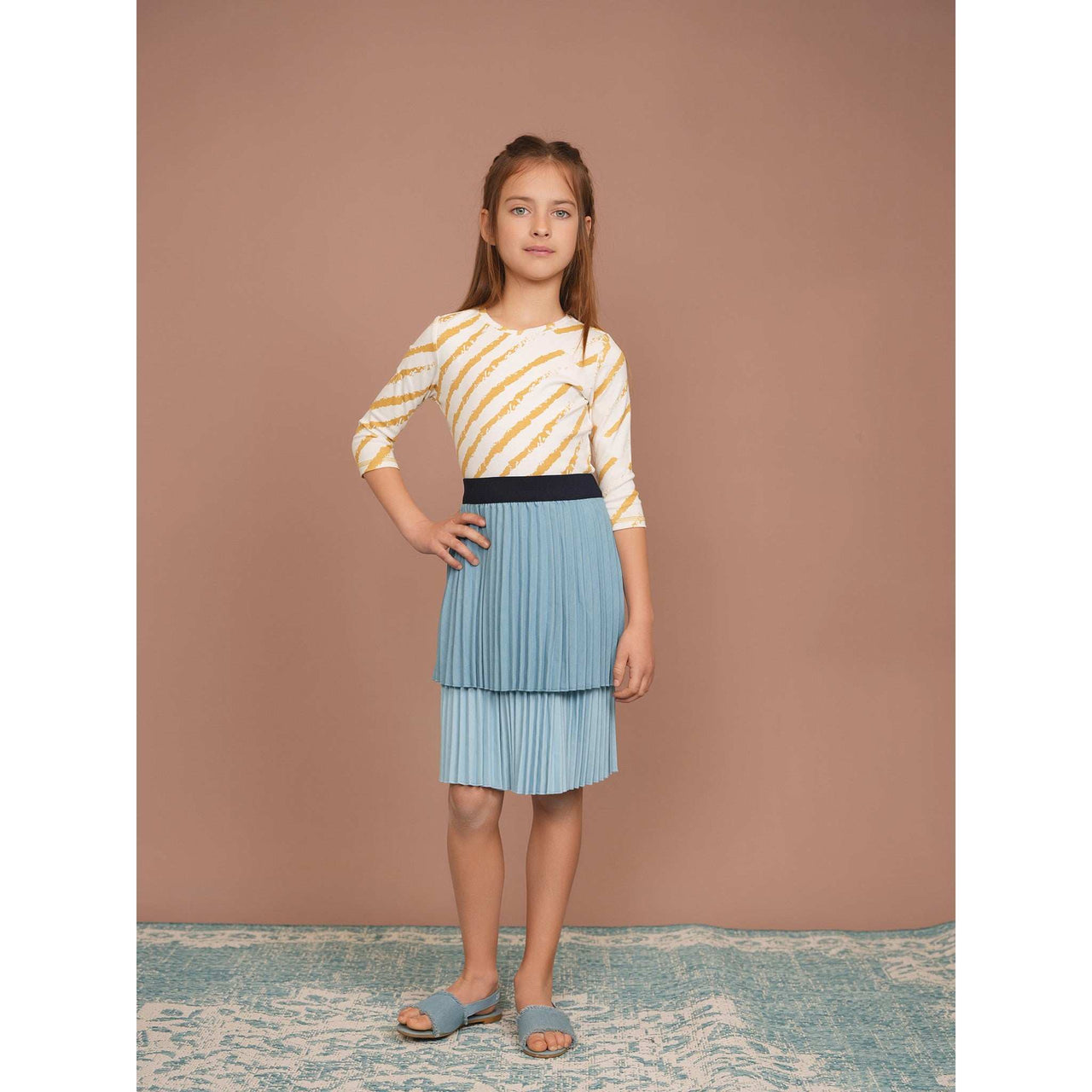 Hadas Two Tone Pleated Denim Skirt - Kidichic