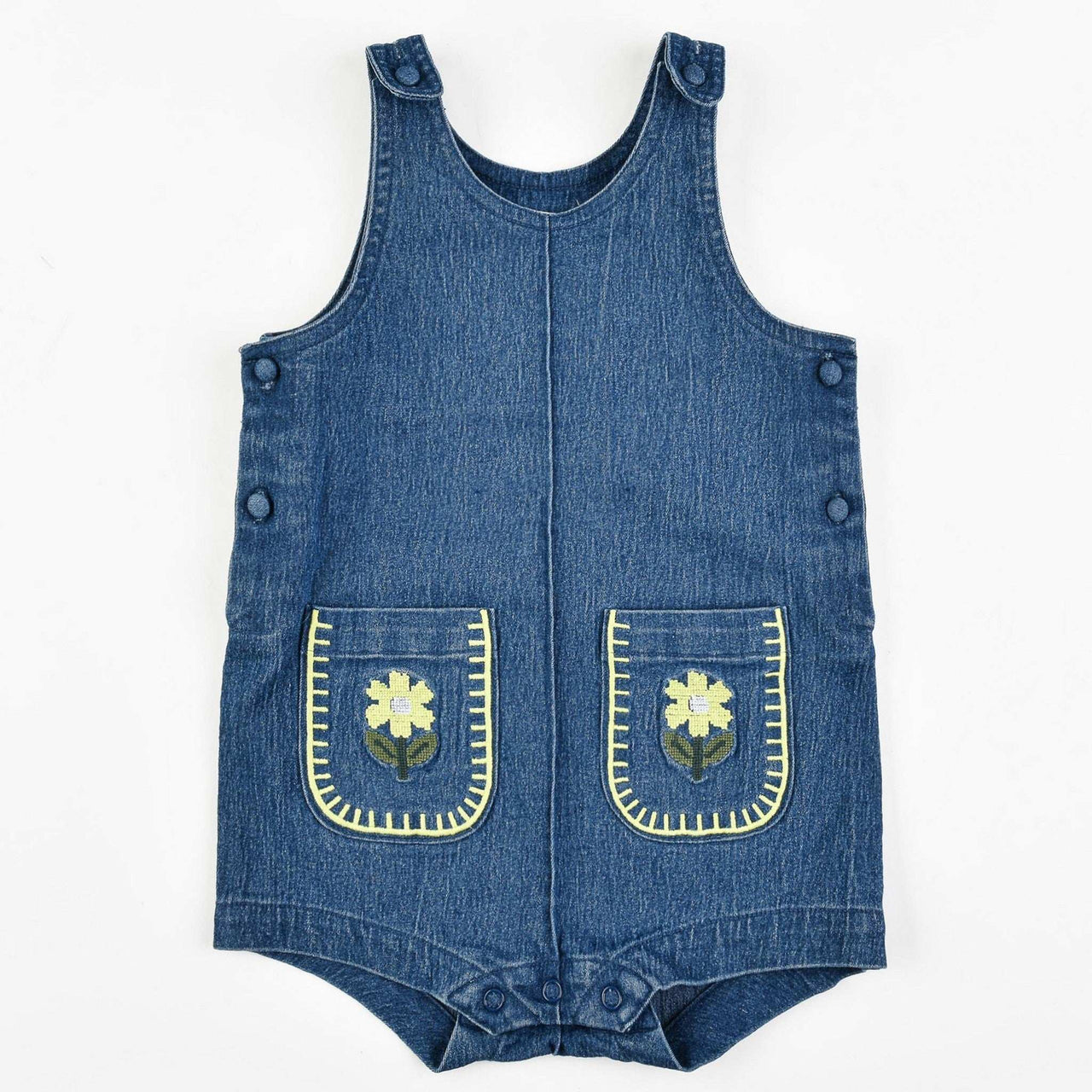 Melange Denim Floral Pocket Overall/Dress - Kidichic