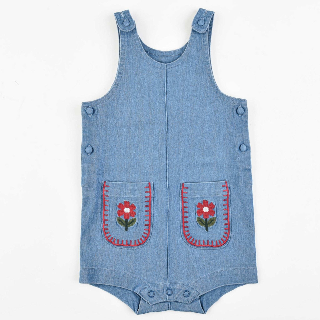 Melange Denim Floral Pocket Overall/Dress - Kidichic